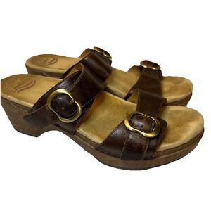 Dansko Sophie Sandals Women's Slide Double Buckle 8.5 9 39 Brown Wedge Platform‎